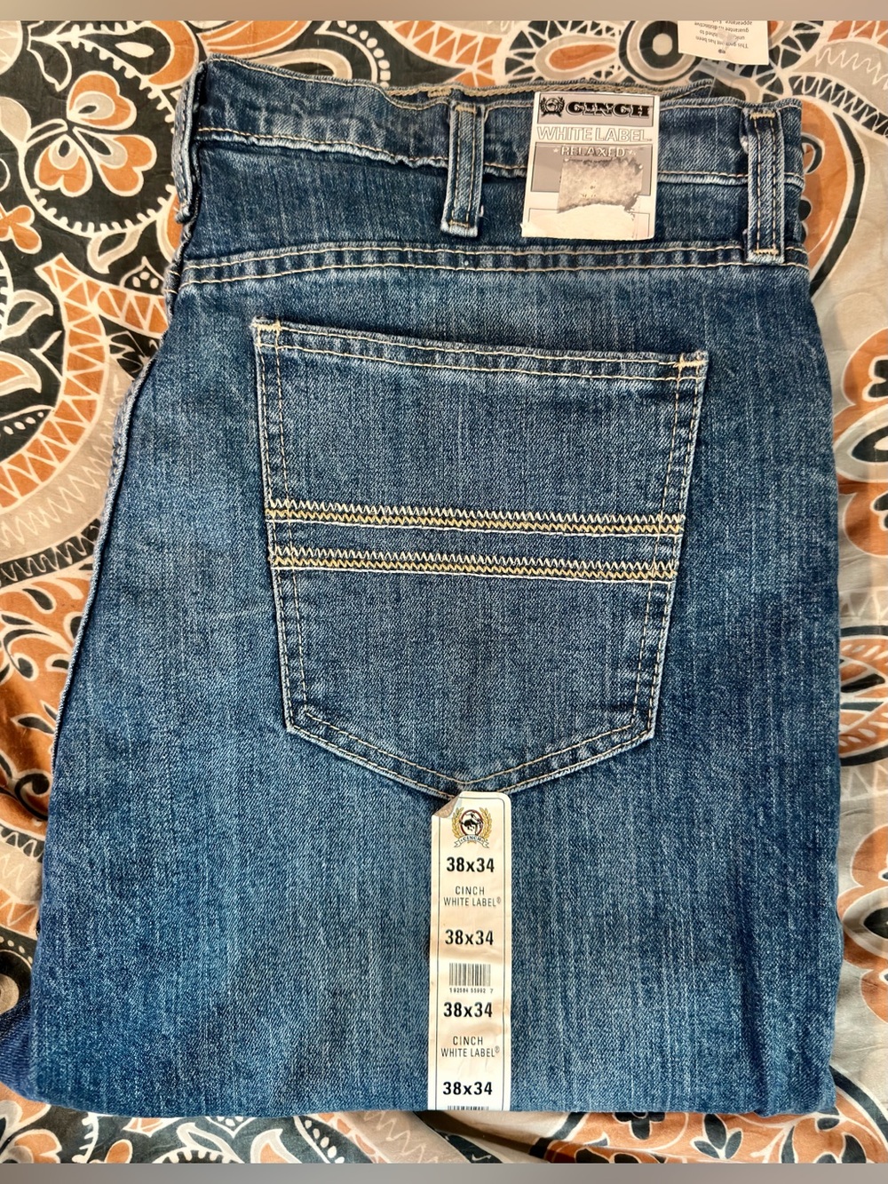 NWT mens CINCH white label jeans relaxed fit medium wash,SIZE 38x34